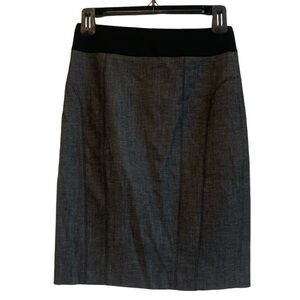 Express sophisticated pencil skirt grey denim stretch material tailored sexy